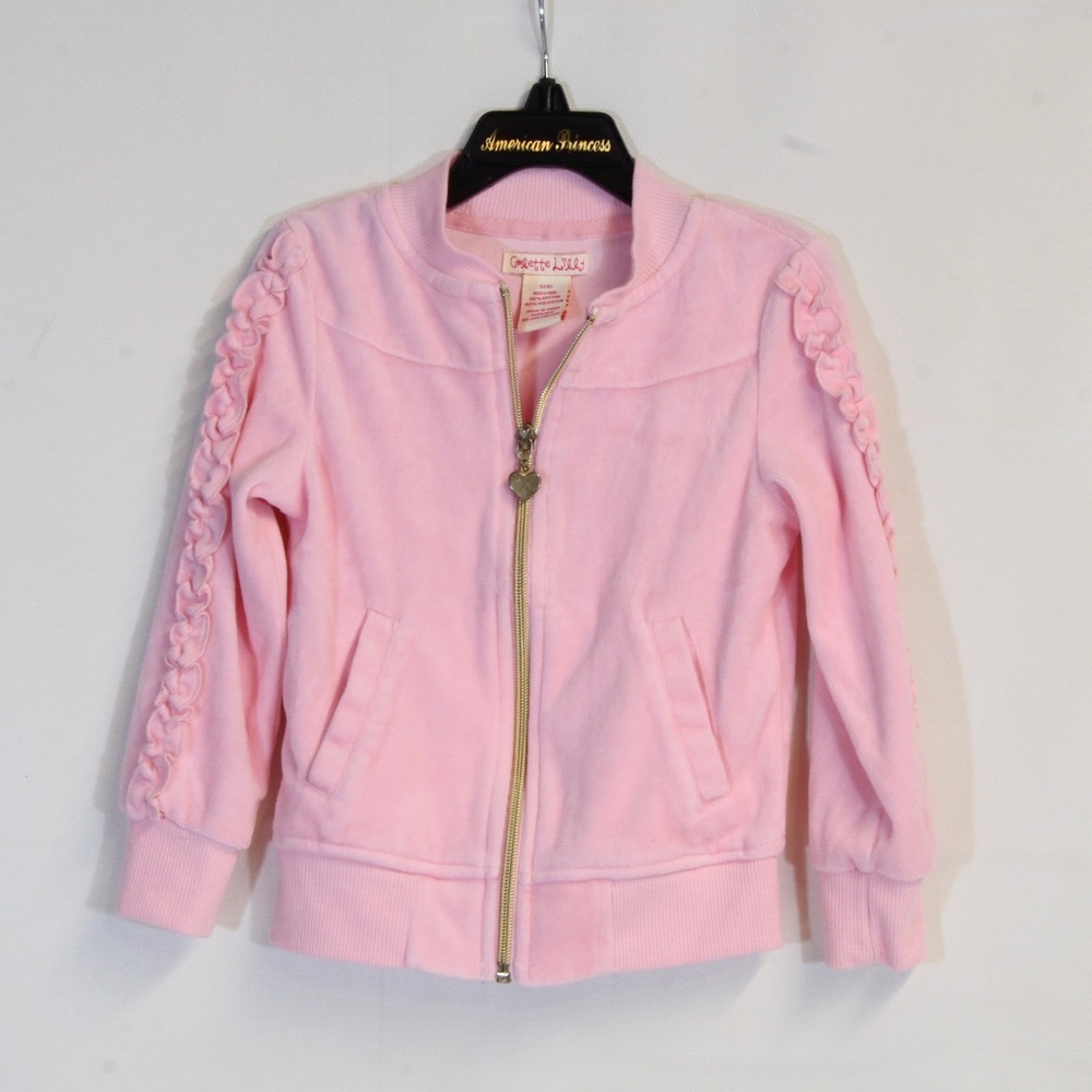 Colette Lilly Little Girls Pink Ruffle Sleeve Spring Bomber Jacket Size 4